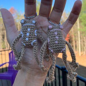 Gingerbread Leggy Frog Pink & White Bag Charms Two Crochet Soft Plushs| 3.5"